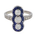 39299 Pierścionek z białego złota z diamentami i szafirami