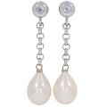 Kolczyki z białego złota z akwamarynami i perłami