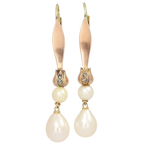 Kolczyki z żółtego złota z perłami i diamentami