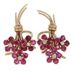 Klipsy bukiety kwiatów z rubinami i diamentami