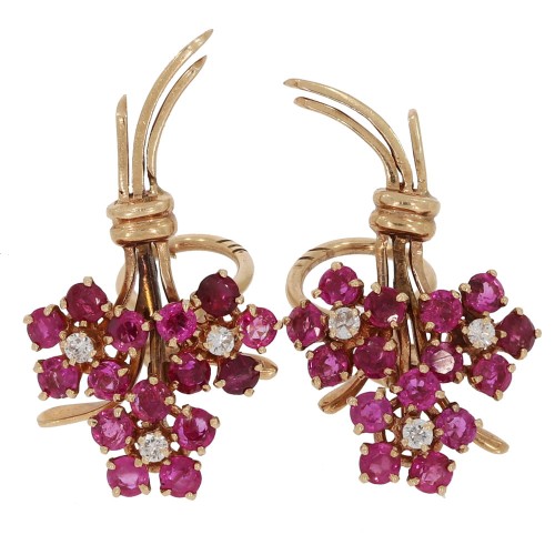 53776 Klipsy bukiety kwiatów z rubinami i diamentami