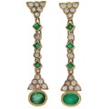 Kolczyki wiszące z żółtego złota ze szmaragdami i z diamentami