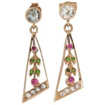 Kolczyki wiszące z żółtego złota z kolorowymi kamieniami