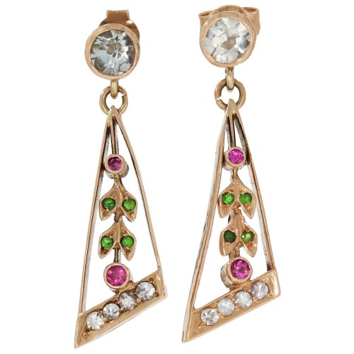 Złote kolczyki z kolorowymi kamieniami