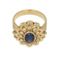 Złoty pierścionek z szafirem i diamentami