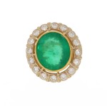 Pierścionek z żółtego złota ze szmaragdem i diamentami