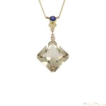 Naszyjnik z żółtego złota z kwarcem dymnym cyrkoniami i szafirem 