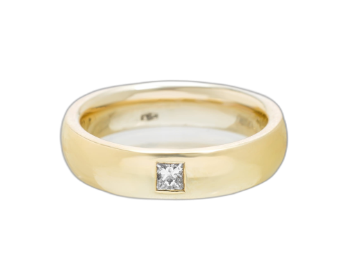 Obrączka z żółtego złota z diamentem princess