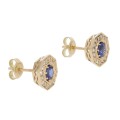 Złote kolczyki z szafirem i diamentami