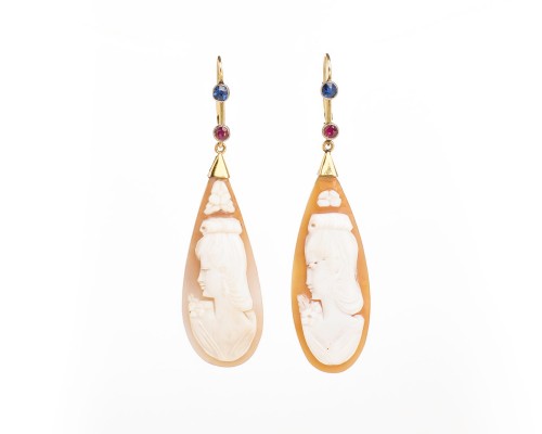 Kolczyki kamea z rubinem i szafirem