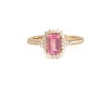 Złoty pierścionek z różowym szafirem i diamentami