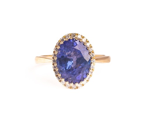 Złoty pierścionek z tanzanitem