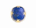 Złoty pierścionek z lapis lazuli i perełkami