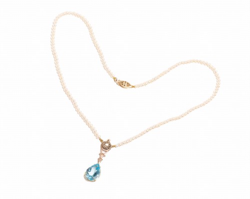 Naszyjnik z perłami, diamentami i topazem