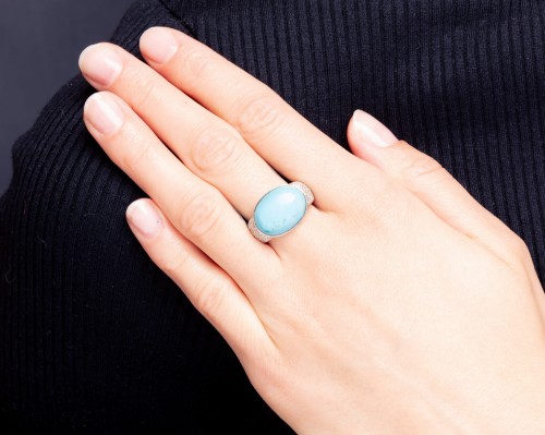 Pierścionek z turkusem i diamentami