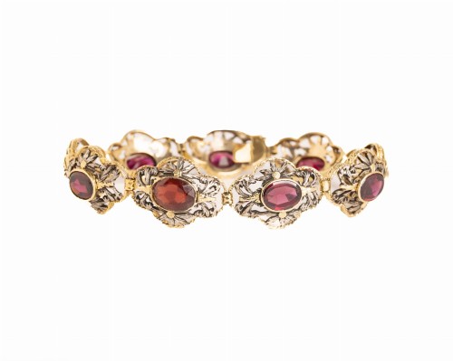 bransoleta z granatami w srebrze i złocie