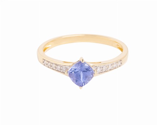 Pierścionek z tanzanitem i brylantami w złocie próby 3