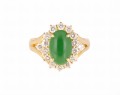 Złoty pierścionek z jadeitem i diamentami, złoto 750
