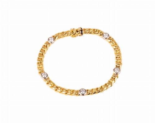 Złota bransoleta z 5 diamentami, ok. 1 ct