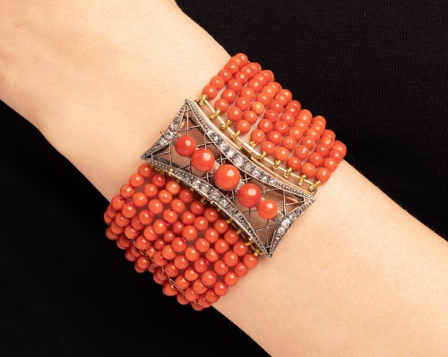 Bransoletka z koralami i diamentami lata 20-te, 19 cm