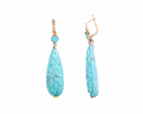 Wiszące kolczyki z rzeźbionymi turkusami