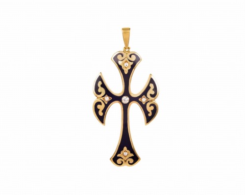 Zawieszka krzyżyk z czarną emalia i diamentami