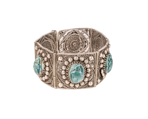 Srebrna bransoleta ze skarabeuszami