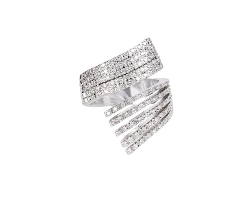 Pierścionek wysadzany diamentami, o niezamkniętej obrączce