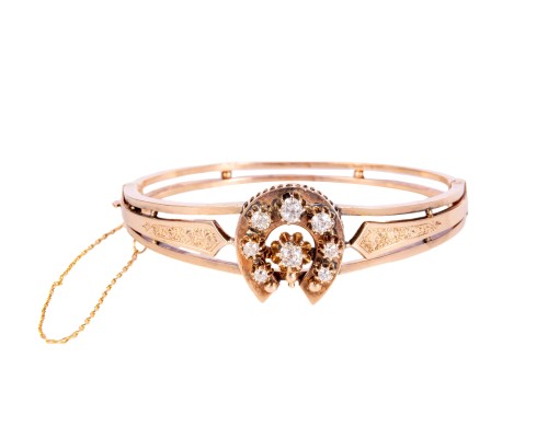 Złota bransoleta Austro-Węgry, z diamentami ok. 1,14 ct