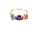 Złoty pierścionek z cytrynem, ametystem, topazem i diamentami