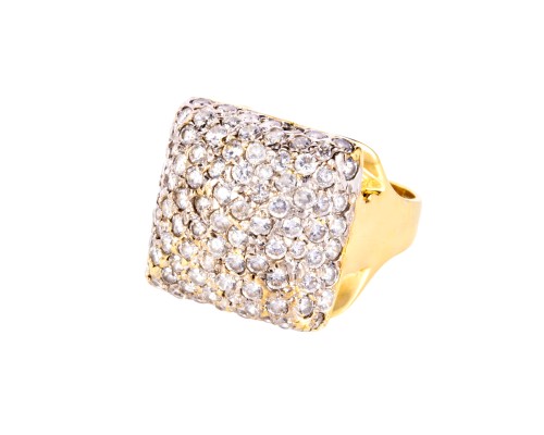 Złoty pierścionek, z białymi cyrkoniami