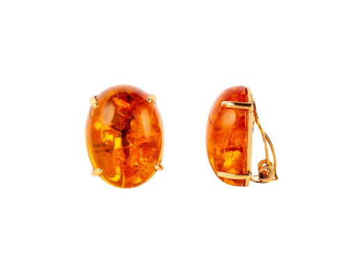 Złote klipsy z bursztynami