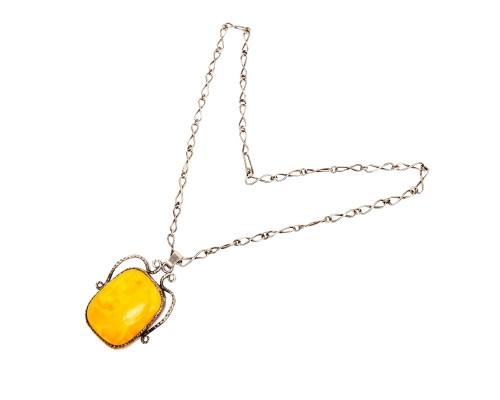 Naszyjnik z bursztynem, srebro