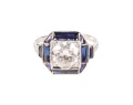 Pierścionek Art Deco  szafirami i brylantem ok. 1,28 ct