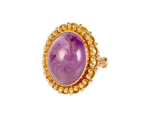 Złoty pierścionek z ametystem ok. 22 ct