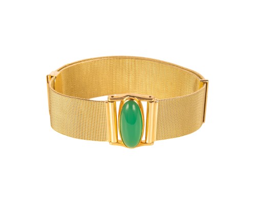 Złota bransoleta z zielonym agatem, regulowana długość
