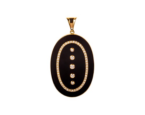 Złota zawieszka z onyksu i 56 diamentami, z motywem roślinnym