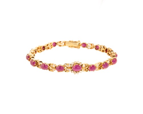 Złota bransoletka z 15 rubinami i 40 diamentami