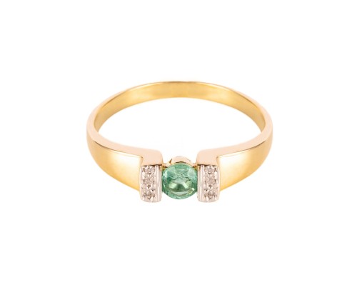 Pierścionek ze szmaragdem ok. 0,50 ct oraz diamentami