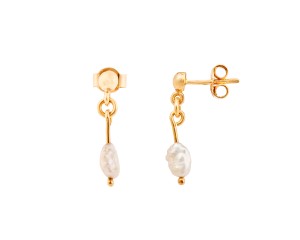 Złote kolczyki wiszące z nieregularnymi perłami