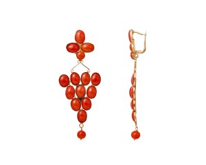 Wiszące kolczyki z czerwonymi koralami, w złocie