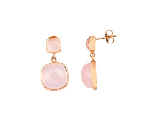 Wiszące kolczyki z różowymi kwarcami, w złocie 585