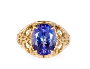 Złoty pierścionek ażurowy z tanzanitem ok. 5,50 ct