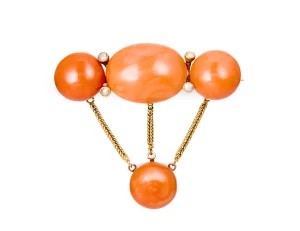 Broszka z koralami i półperłami