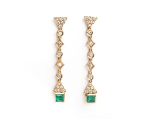 Złote kolczyki ze szmaragdami i diamentami