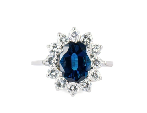 Pierścionek z szafirem ok. 1,30 ct z diamentami