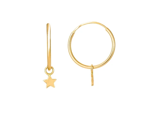 Złote kolczyki koła z zawieszkami gwiazdkami