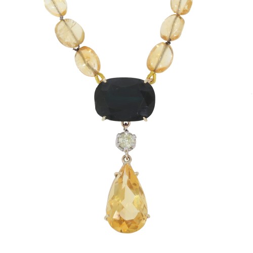 49793 Naszyjnik ze złota z cytrynem, szafirem i diamentem
