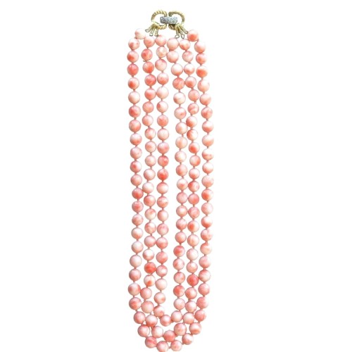 Naszyjnik z korali japońskich z diamentami i złotem 35481